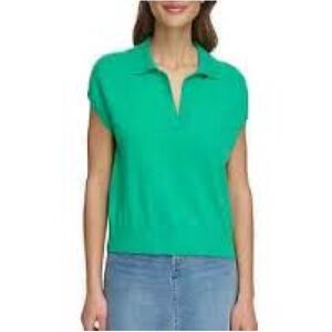 DKNY Ladies Sleeveless Collared Sweater Green MEDIUM  NWT